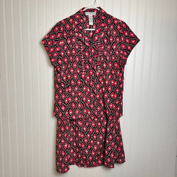 Sag Harbor pink diamond pattern skirt set pullover blouse knee length size 14 K3 - Picture 1 of 6